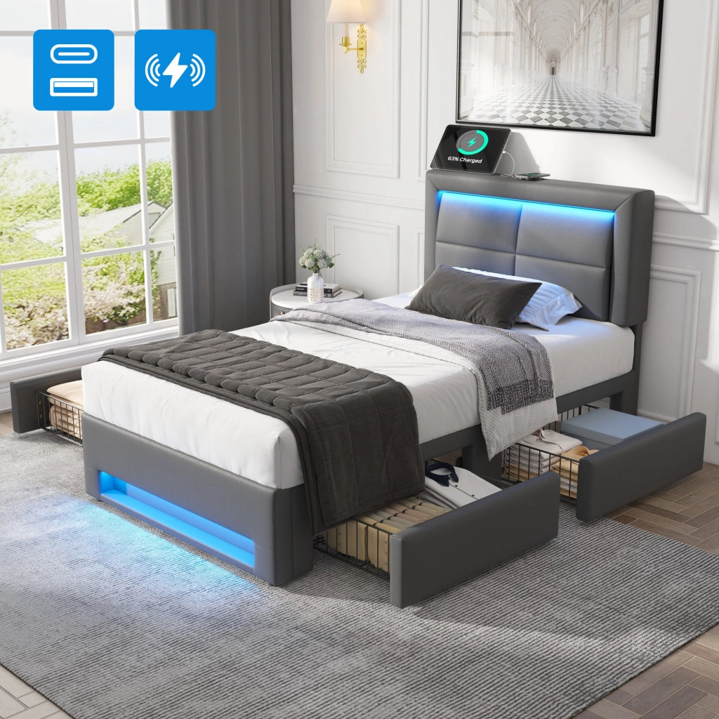 letto imbottito pu grigio 90 x 190 cm