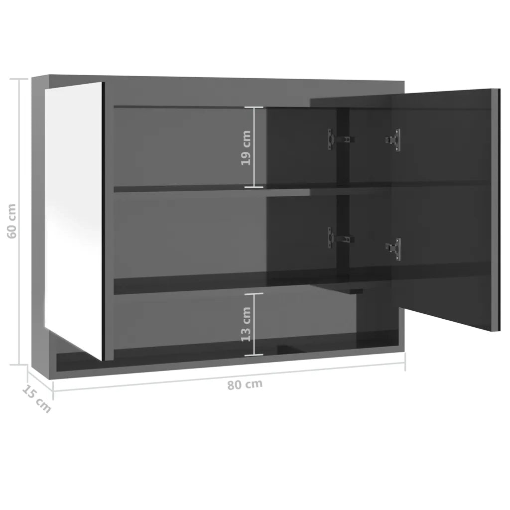 Armadietto Bagno con Specchio 80x15x60 cm in MDF Grigio 331534