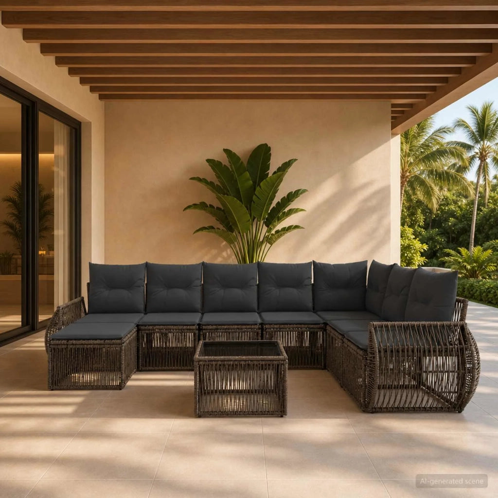 Set Divano da Giardino 9 pz Grigio e Grigio Scuro polyrattan 3435512