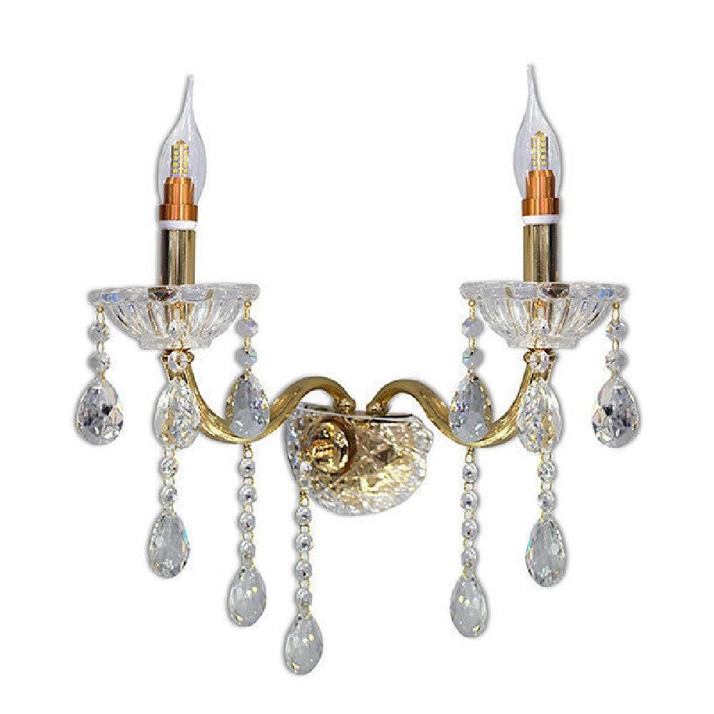 Trade Shop - Applique Candelabro Gocce Pendenti Cristallo Acrilico 2 Bracci Attacco E14 E35 - Oro