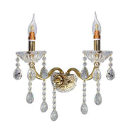 Trade Shop - Applique Candelabro Gocce Pendenti Cristallo Acrilico 2 Bracci Attacco E14 E35 - Oro