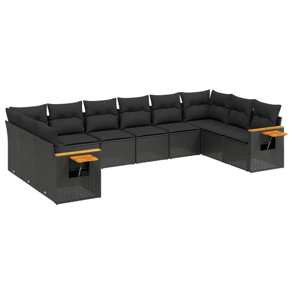 Set Divani da Giardino 10pz con Cuscini in Polyrattan Nero 3227161