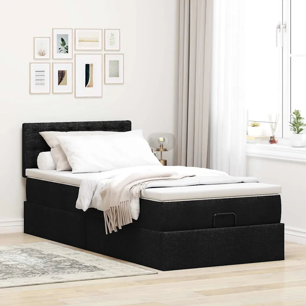 Pouf Letto con Materasso Nero 100x200 cm in Tessuto 3312452
