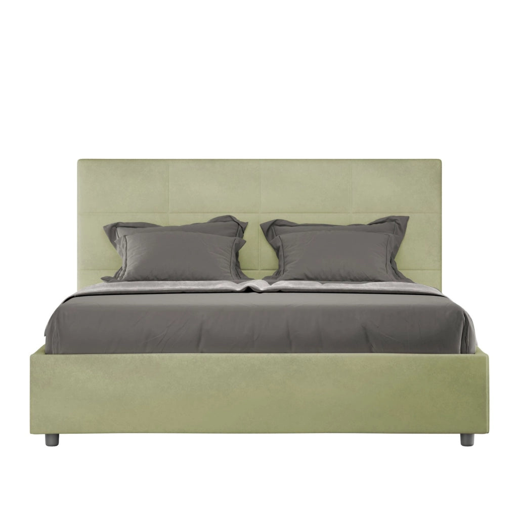 Letto queen size senza rete imbottito 150x210 microfibra blu Mika