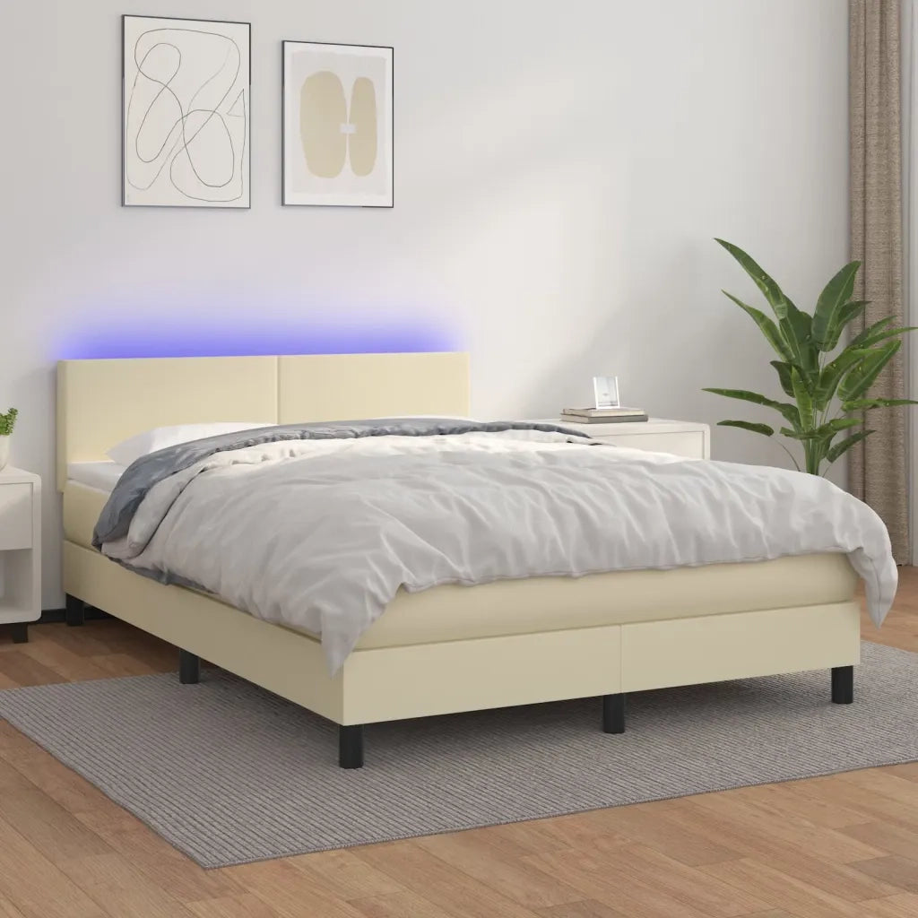 Giroletto a Molle con Materasso e LED Crema 140x190 cm 3134101