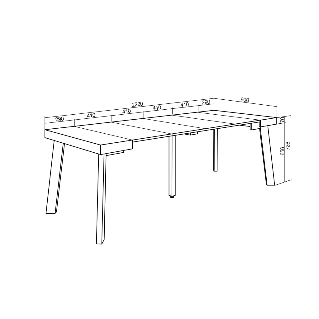 Consolle allungabile, 222x90x73cm, Per 10 persone, Gambe in legno, colore Rovere e nero RF3062