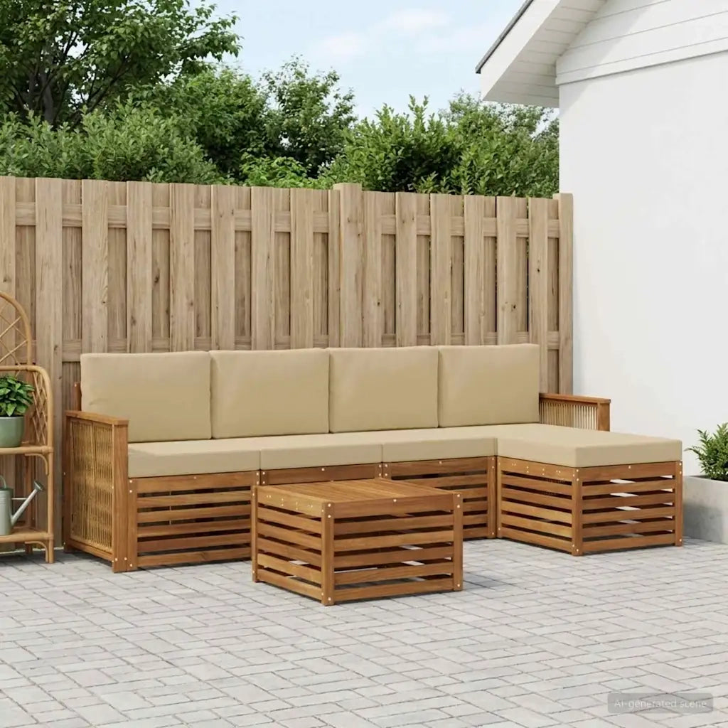 Set di divani da esterno con cuscino 6 pcs Naturale e Beige 3384269
