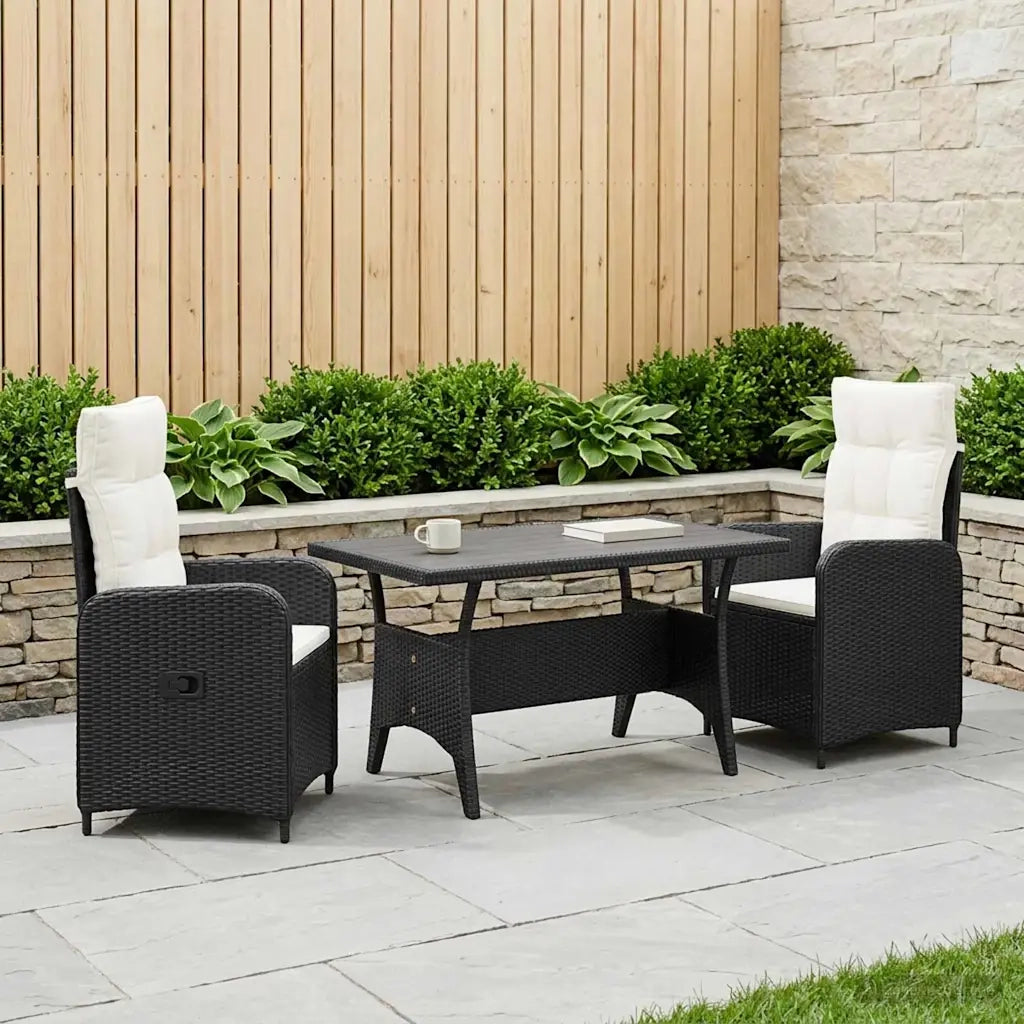 Set da pranzo per esterni 3 pcs Nero e Bianco Crema polyrattan 3422258