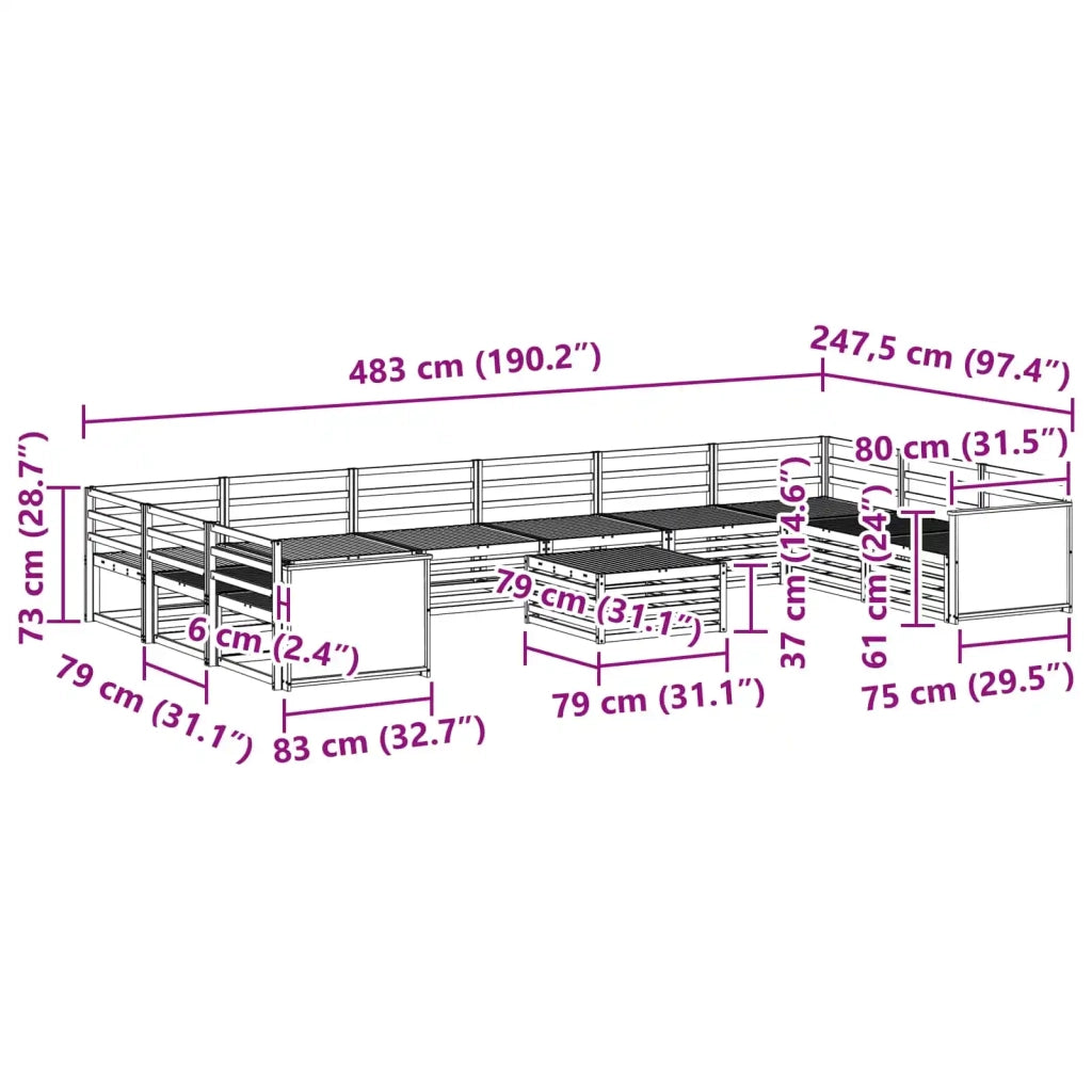 Set divani 11 pz Legno di Acacia Massello 3383922
