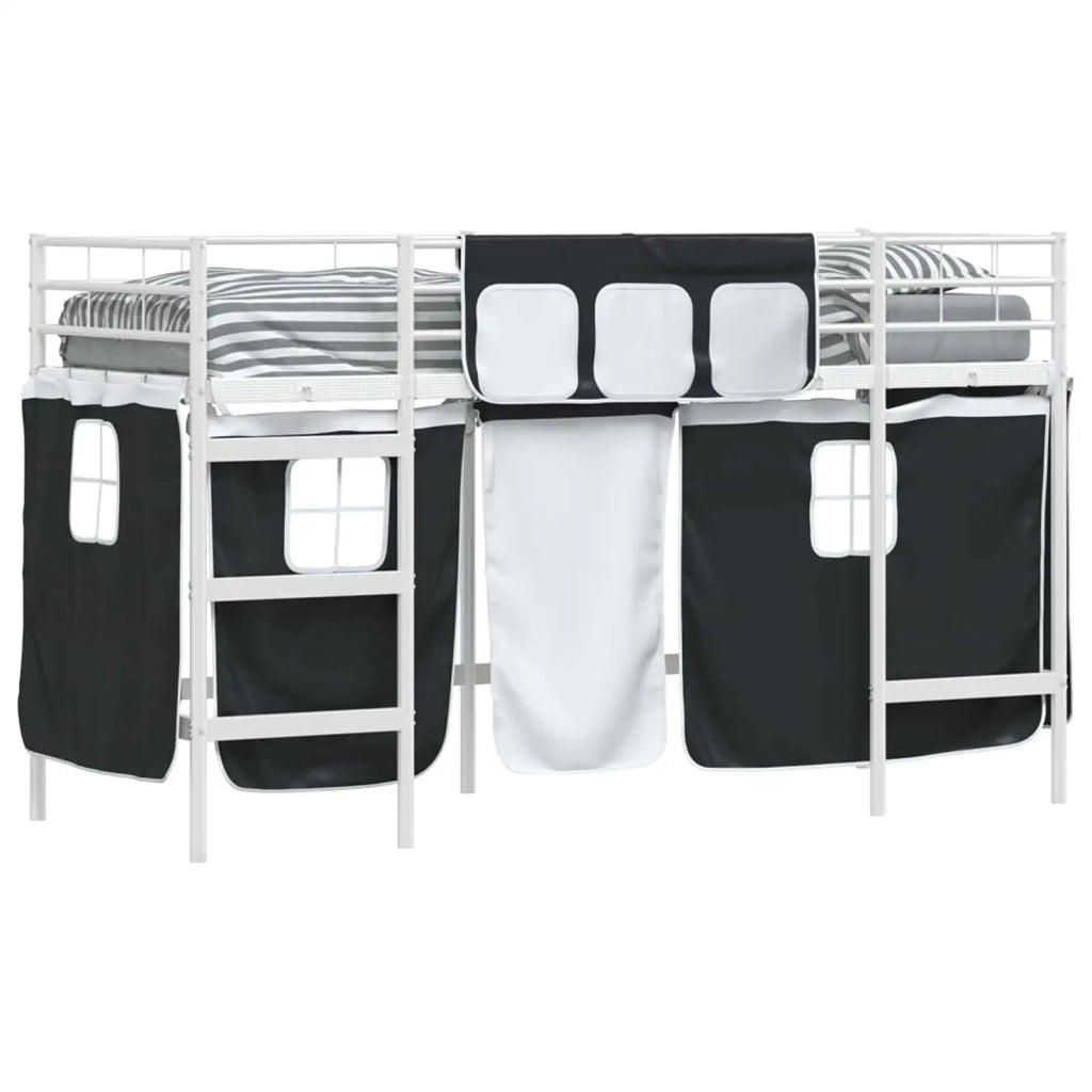 Struttura del Letto Loft per Bambini con Tendine Bianco e Nero