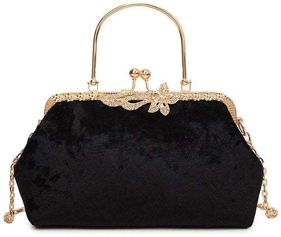 Clutches per donna elegante con catena e maniglia per cerimonia di matrimonio e festa nera