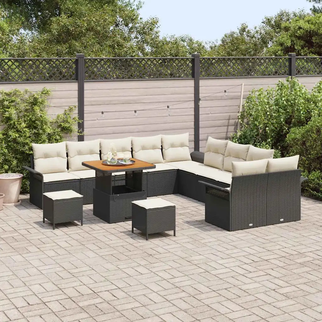 Set Divano da Giardino con cuscino 13 pcs Nero polyrattan