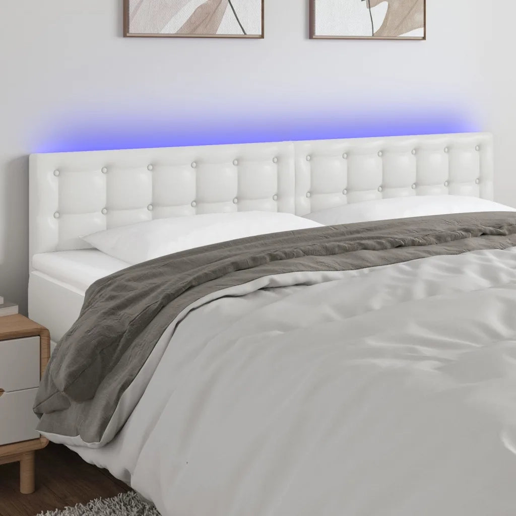 Testiera | Testata Bianca a LED 200x5x78/88 cm in Similpelle