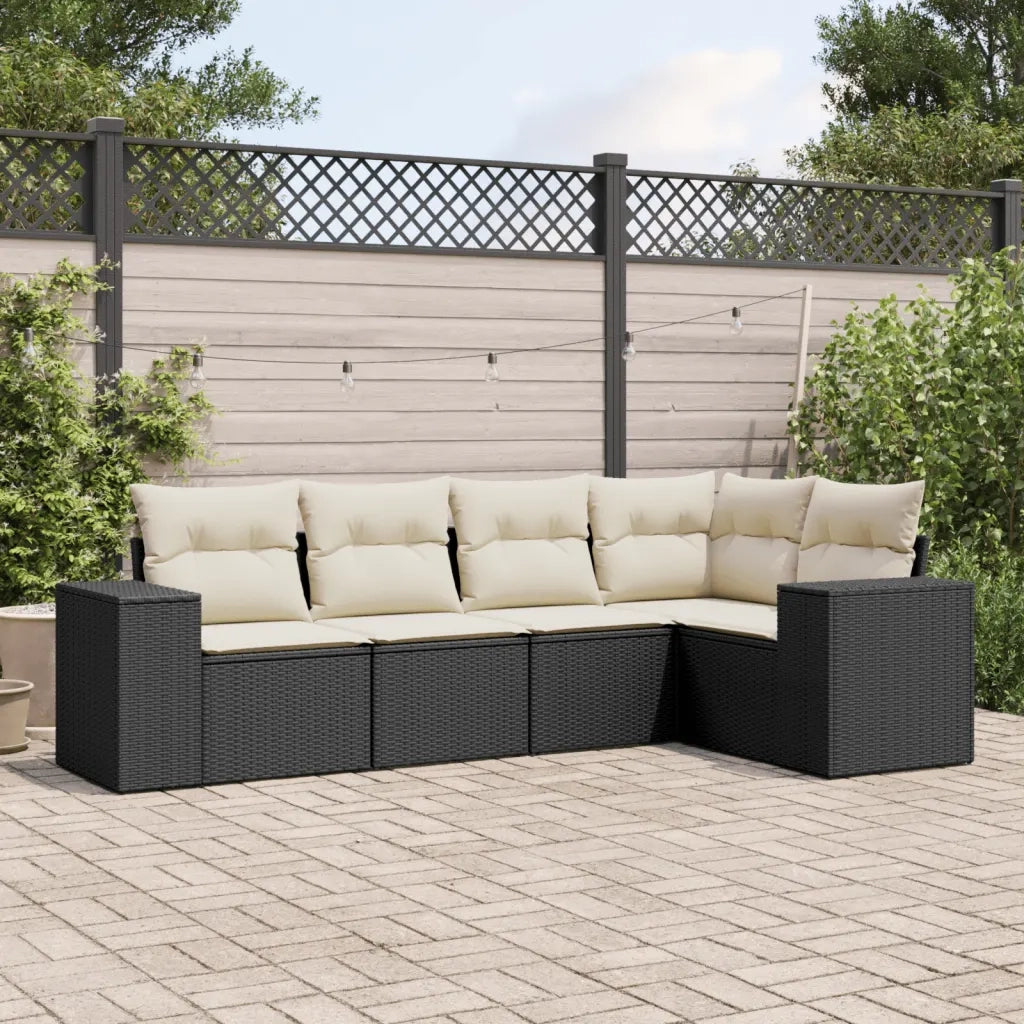 Set Divani da Giardino 5 pz | Set Salotto da Giardino con Cuscini in Polyrattan Nero