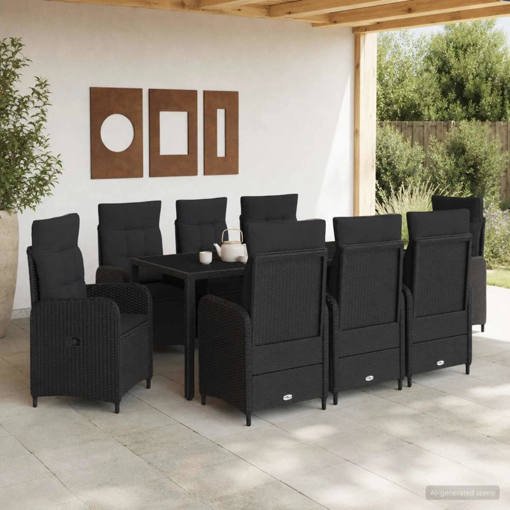 Set da pranzo per esterni 9 pz Nero polyrattan 3422305