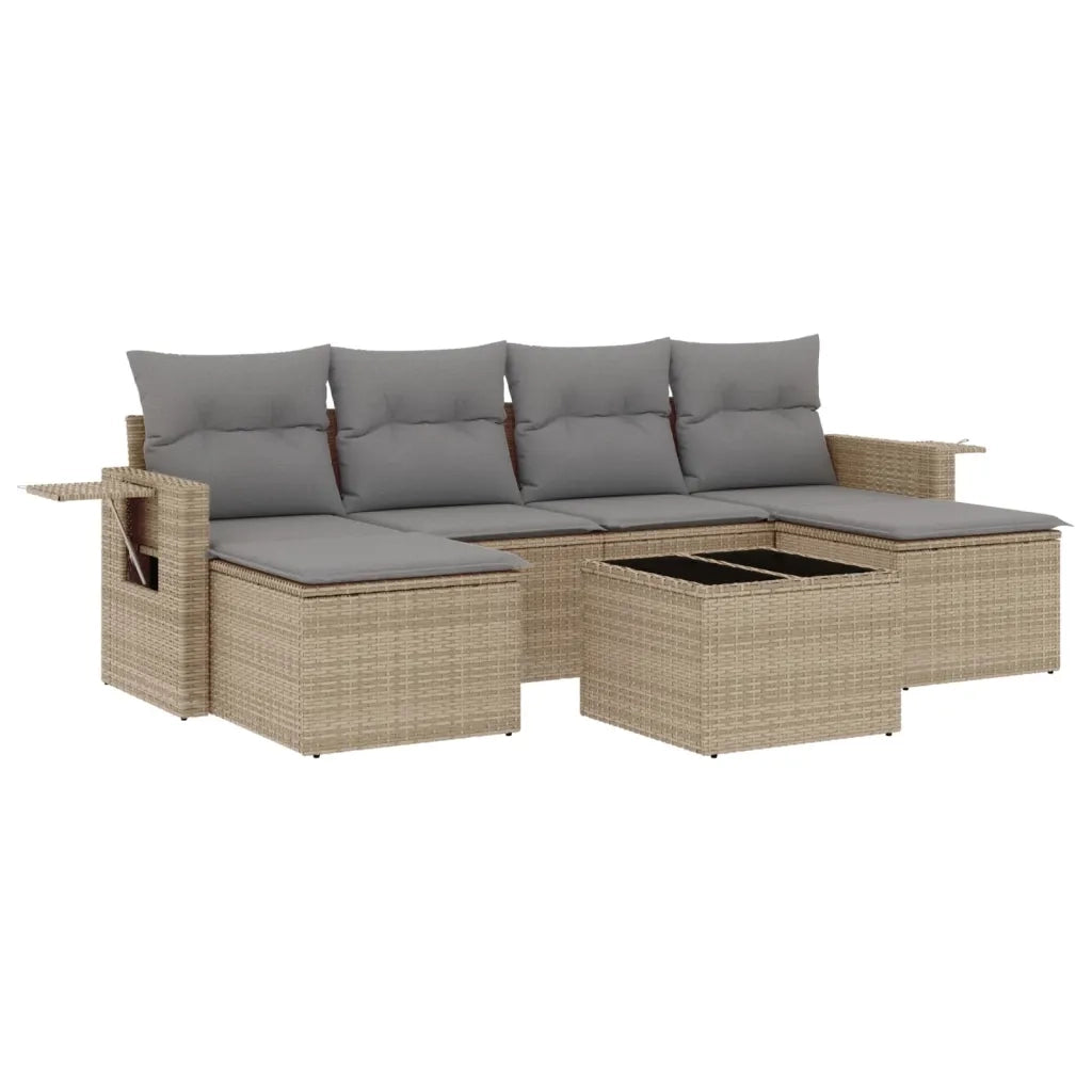Set Divani da Giardino 7 pz con Cuscini Beige in Polyrattan