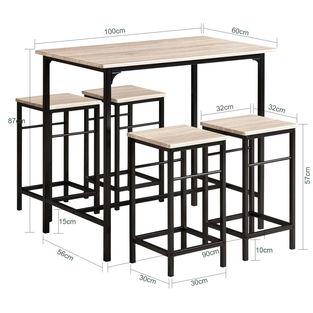 Set 5 Pezzi Tavolo con 4 sgabelli Mobile Bar per casa Stile Industriale L100*P60*A87 cm Legno OGT11-N
