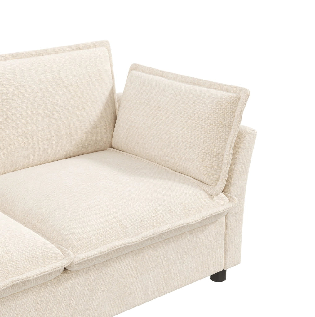 Poltrona singola 90x81x87 cm in chenille beige con braccioli curvi e 2 cuscini