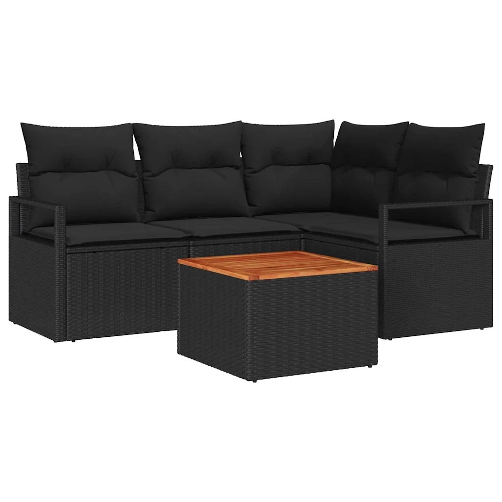 Set Divano da Giardino con cuscino 5 pcs Nero polyrattan 3347702