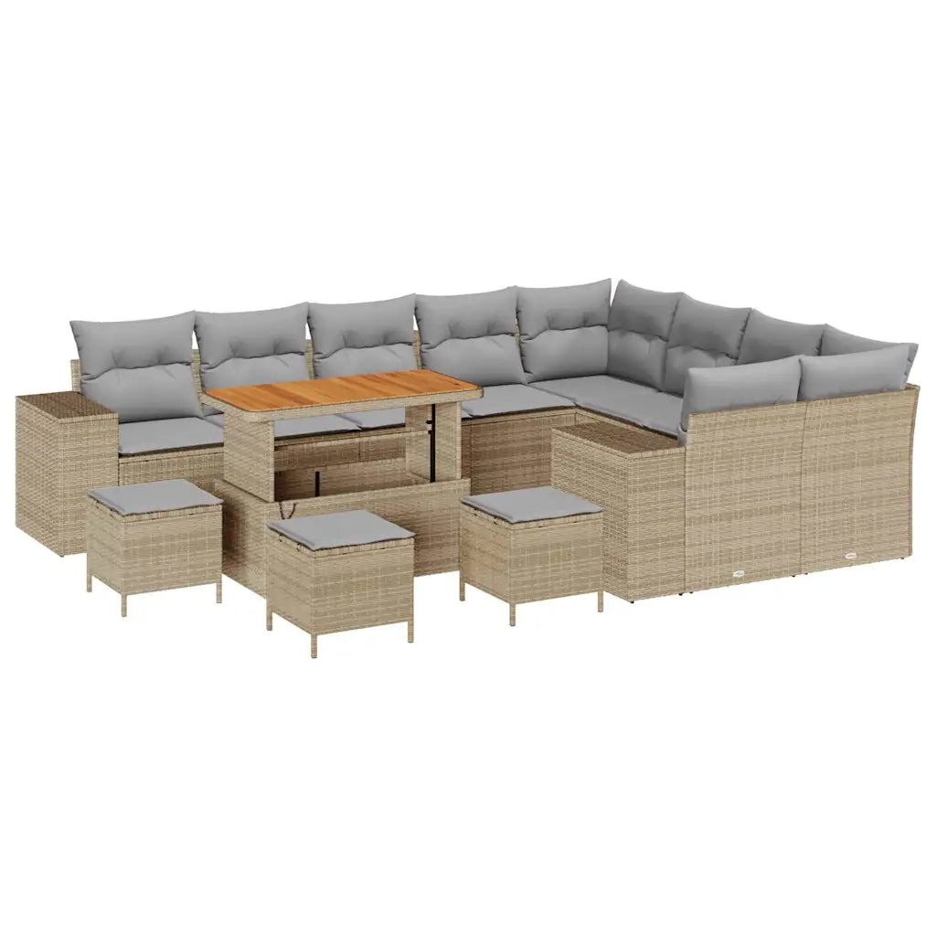 Set Divano da Giardino con cuscino 13 pcs Beige polyrattan