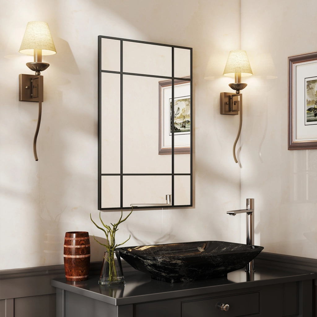 Specchio da Parete con Montaggio Verticale e Orizzontale ¨C Minimal ¨C 90x60 cm Nero