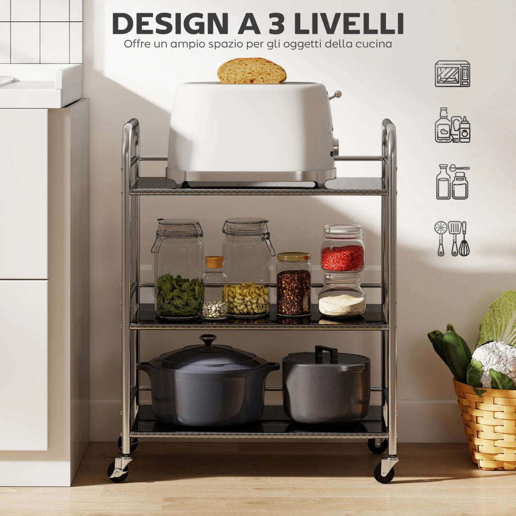 Carrello Multiuso a 4 Livelli ¨C zephmum ¨C Acciaio Inox, 60x35x77 cm