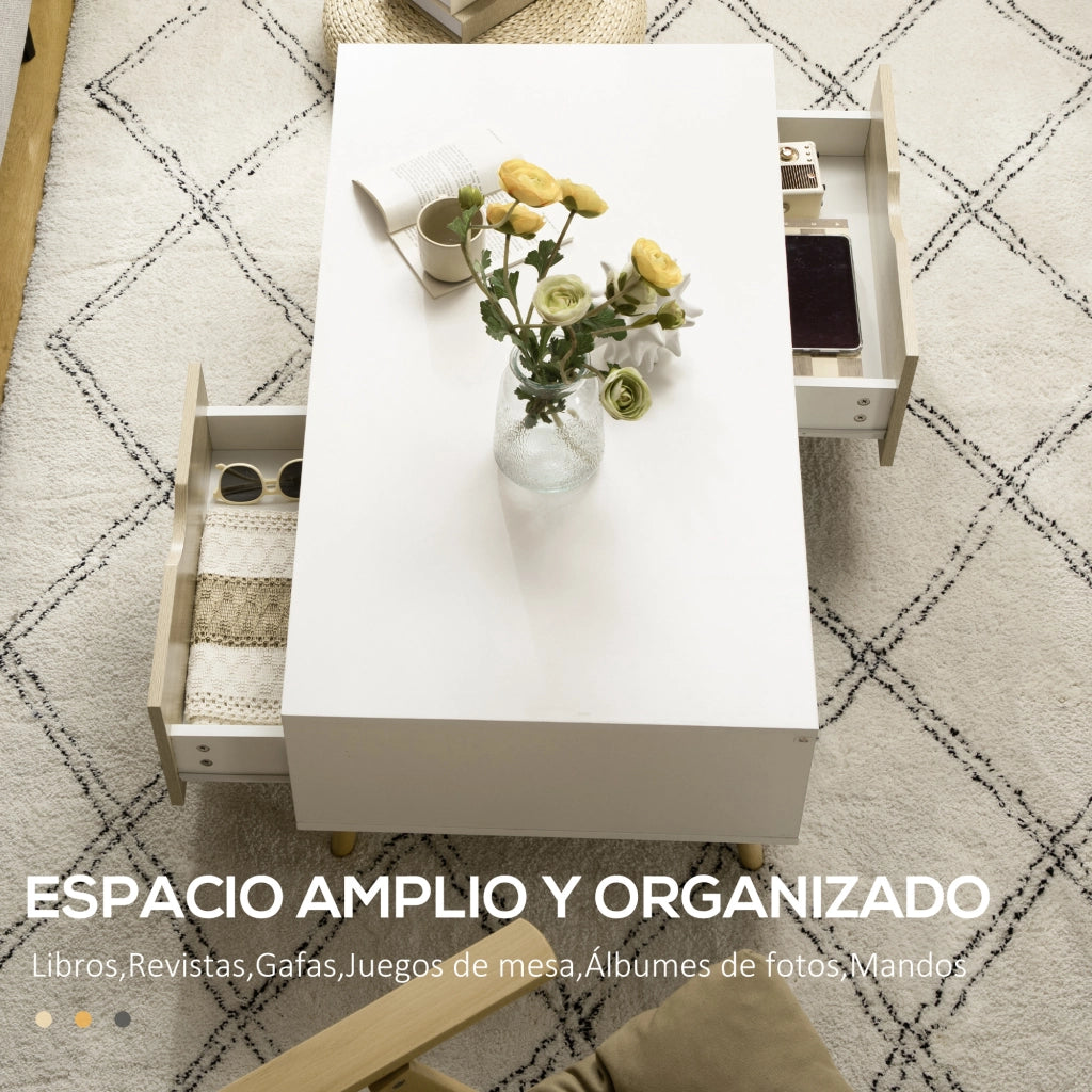 Tavolino da caff¨¨ con cassetti e scaffale ¨C Minimal ¨C 106x58x39,5 cm bianco