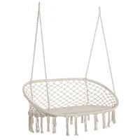 Amaca a Dondolo da Giardino e Casa a 2 Posti, Telaio Metallo e Seduta Cotone 130x75x35cm, Bianco Crema