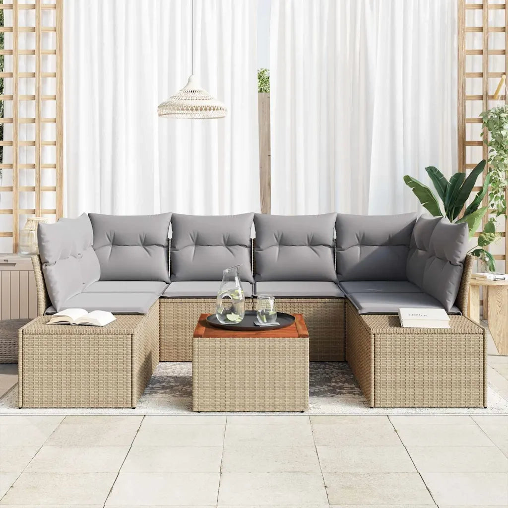 Set Divano da Giardino 7 pcs Beige e Grigio Chiaro polyrattan