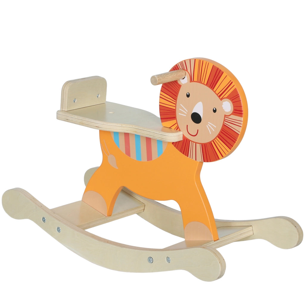 Cavallo a Dondolo con Design Leone per Bambini ¨C Minimal ¨C Legno Arancione