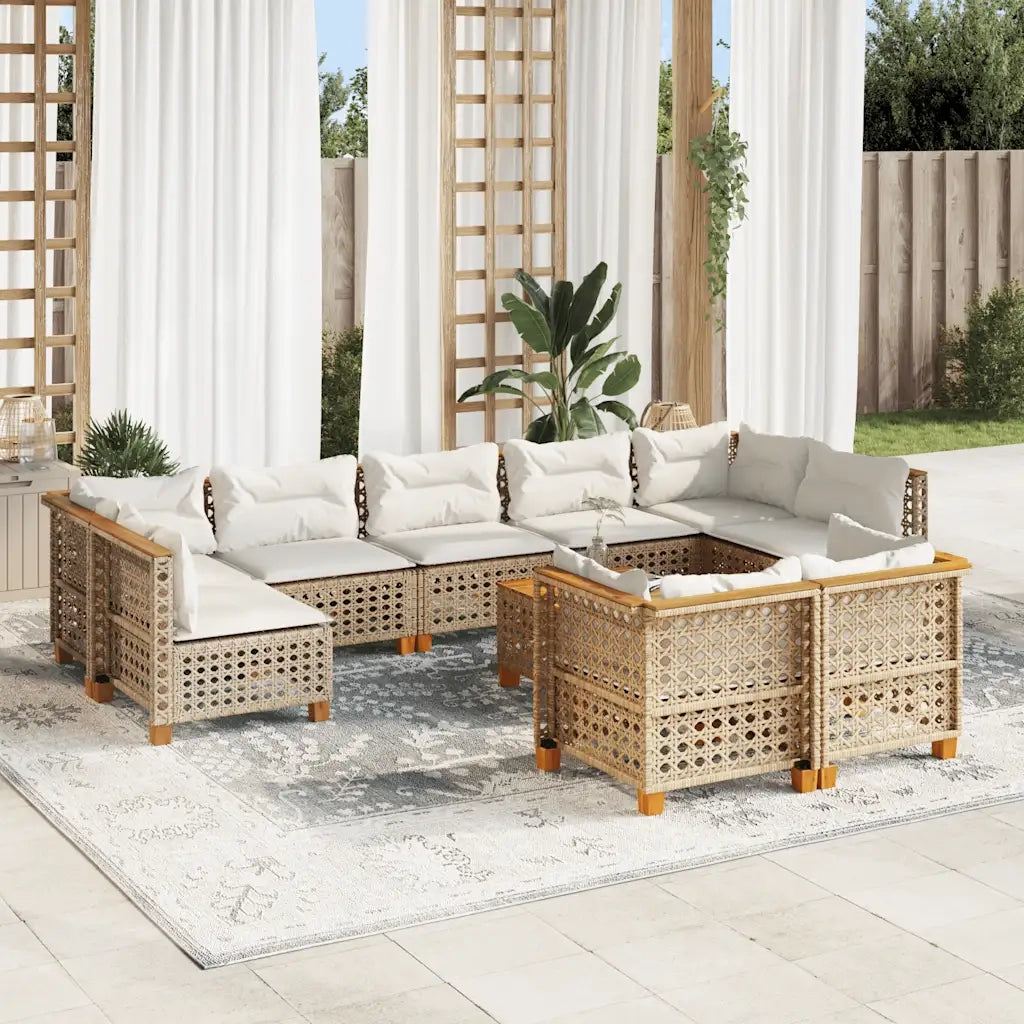Set Divano da Giardino 10 pz con Cuscini Beige in Polyrattan 3262000