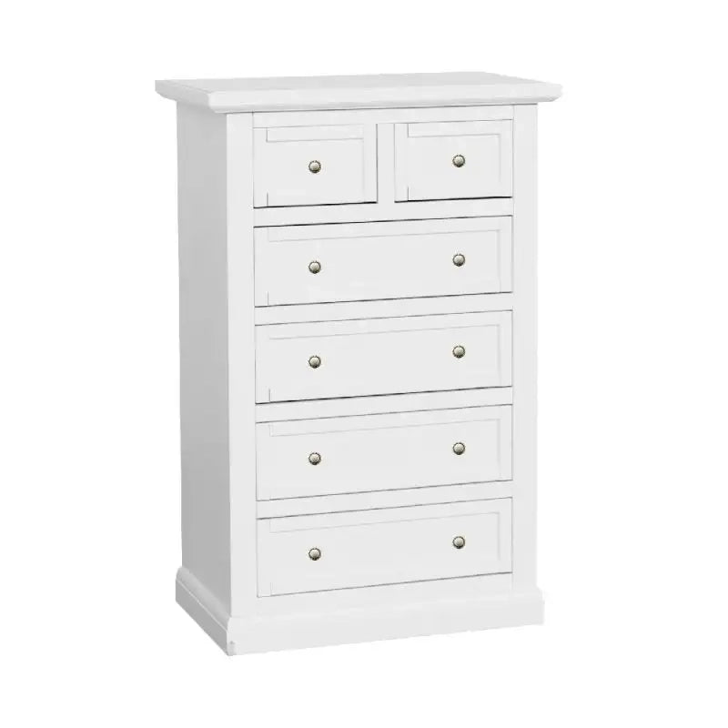Cassettiera 6 cassetti arte povera in legno massello e mdf con rifinitura in bianco 63x37x98 H