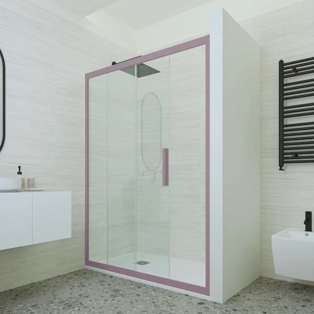 Porta doccia scorrevole 160 CM H 200 Vetro Trasparente Profilo Lavanda mod. Deco
