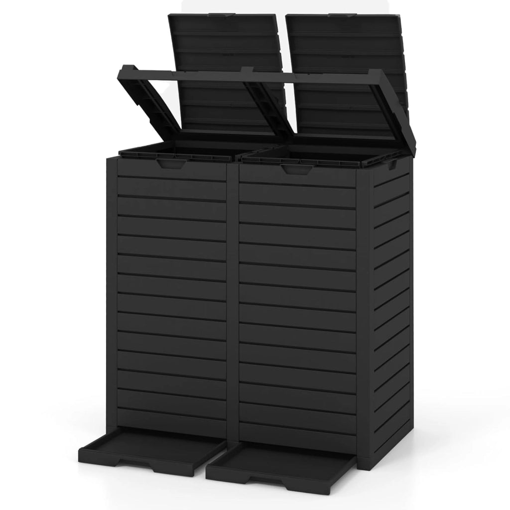 Pattumiera per Rifiuti Esterno e Interno 235 L, Contenitore per Raccolta Differenziata a Doppio Secchio Impermeabile con Coperchio, Vassoio e Maniglia, Bidone per Terrazza e Cucina (Nero)