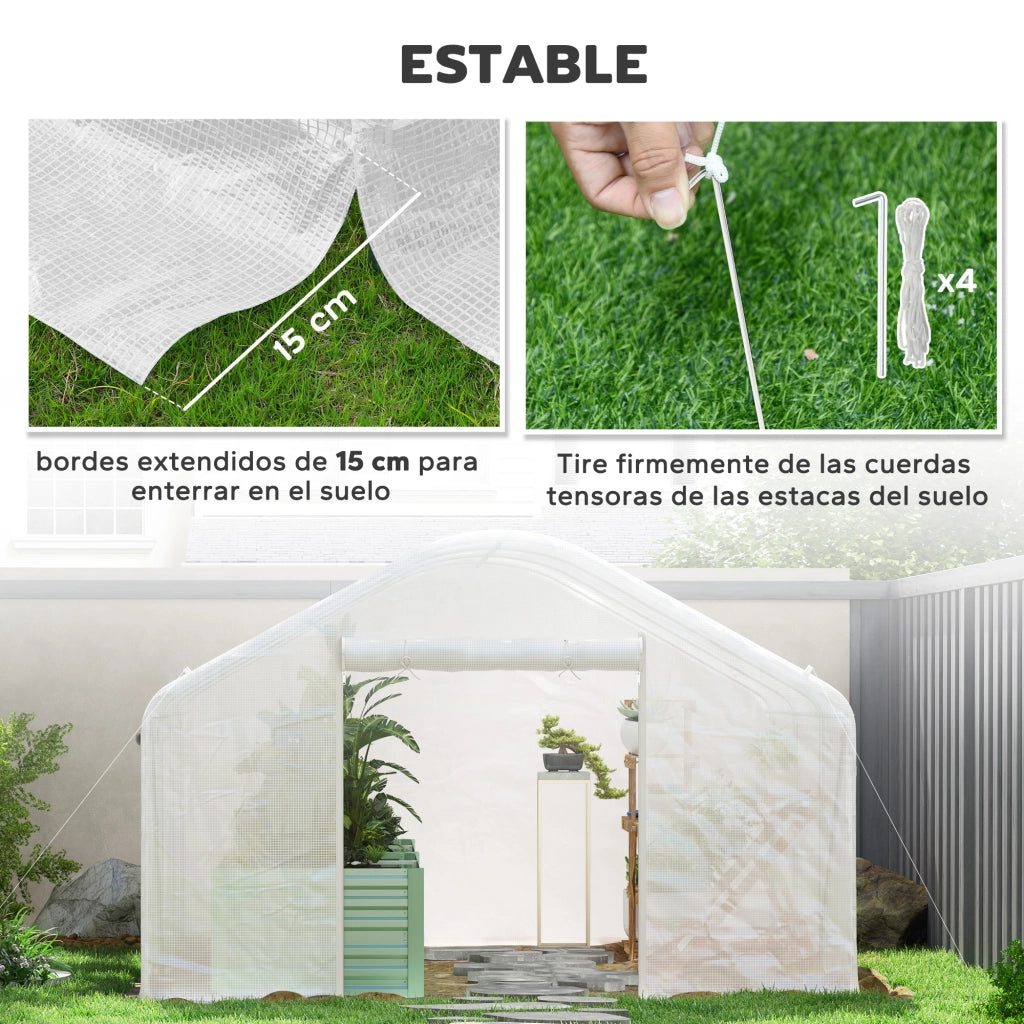 Serra da Giardino 4x3x2 m con 2 Finestre e Porta a Zip ¨C Minimal ¨C Bianco
