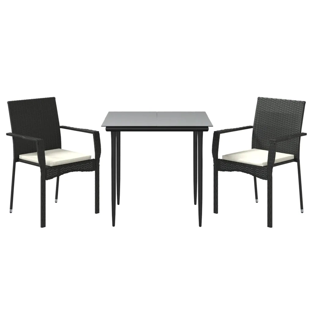 Set da Pranzo da Giardino 3 pz con Cuscini Nero in Polyrattan 3185119