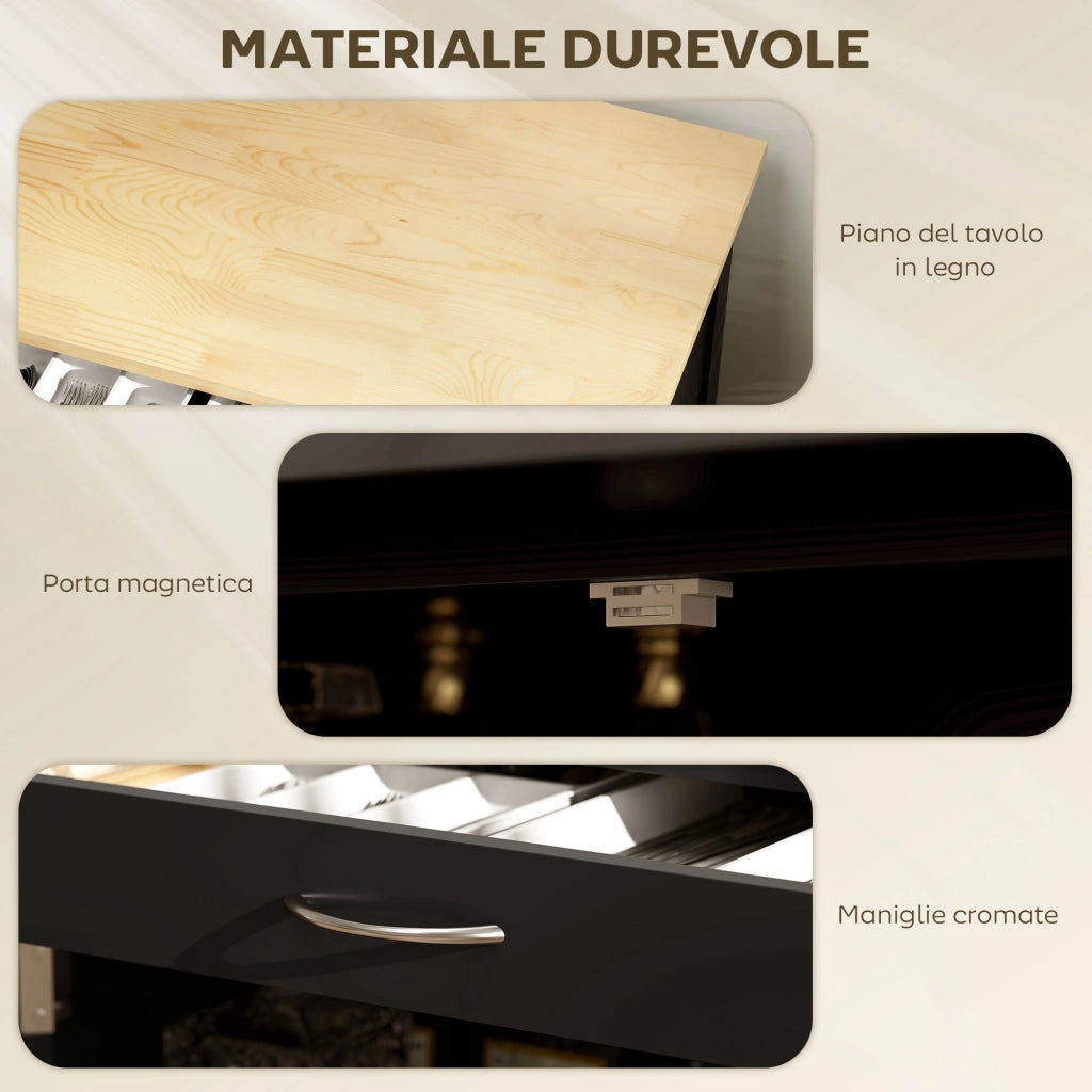 Carrello Portabottiglie da Cucina in Legno con Ante e Cassetto ¨C Zephmum ¨C Nero e Rovere 67x37x87 cm