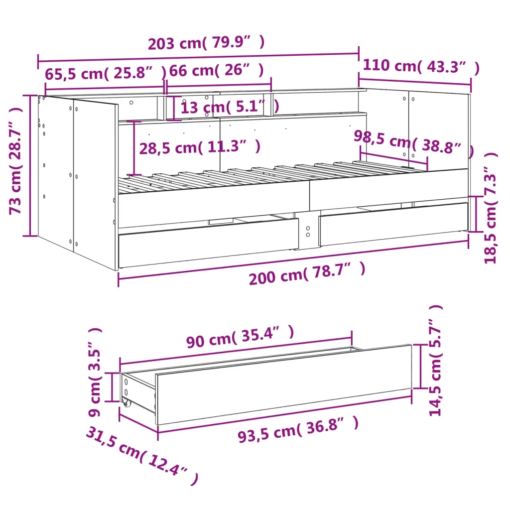 Divano letto | Sof¨¤ letto | Letto singolo con Cassetti senza Materasso 100x200 cm