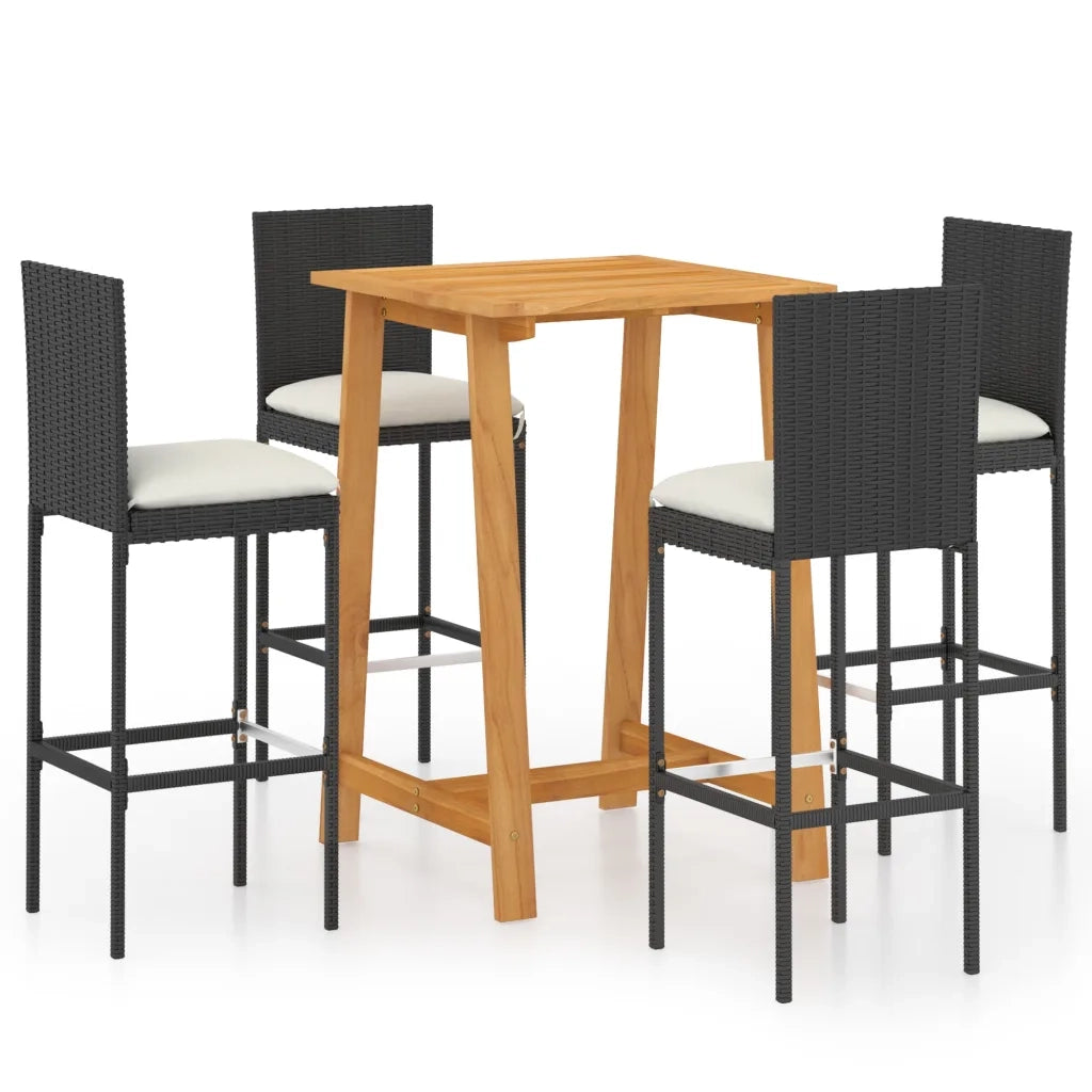 Set da Bar da Giardino 5 pz con Cuscini Nero 3067944