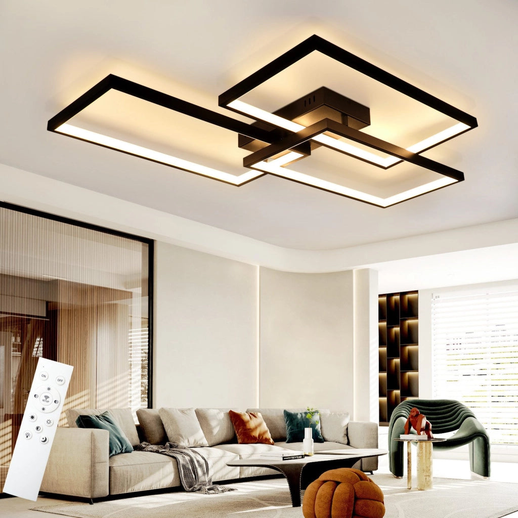 ZMH Lampada da soffitto plafoniera LED moderna telecomando metallo nero per camera letto