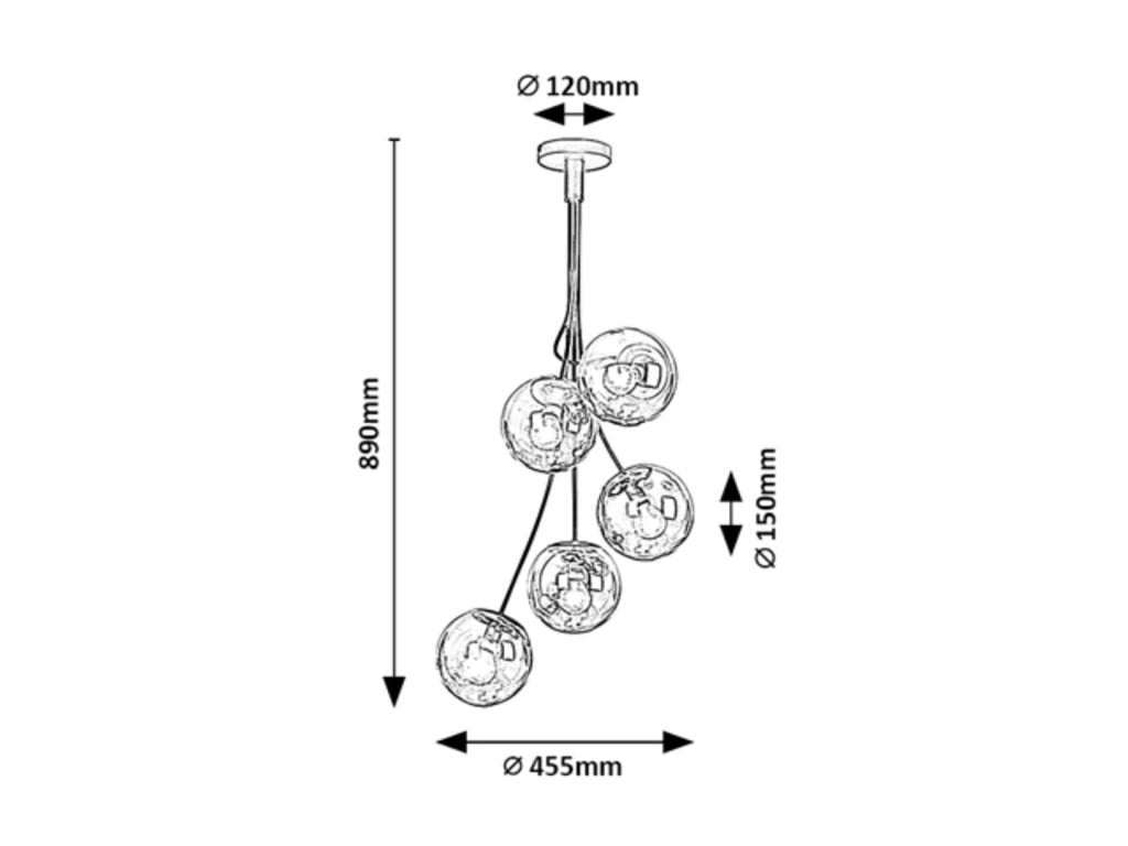 Lampada a sospensione Rabalux Glory 5xE14 nero opaco