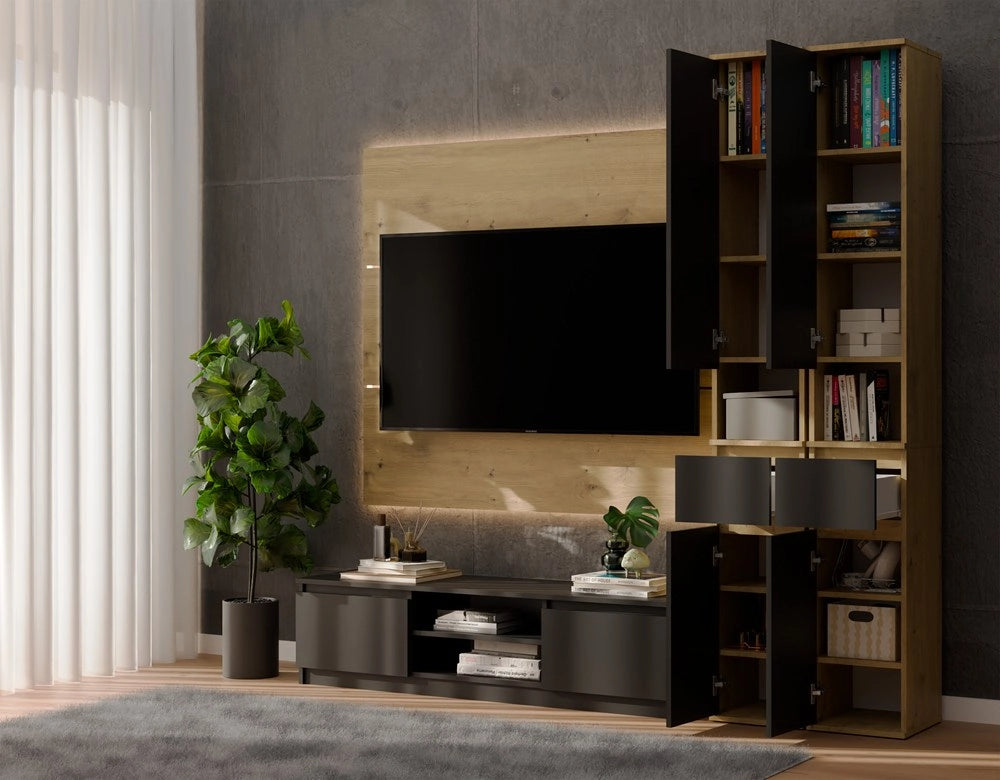 Mobile colonna LIOR 2d1s rovere artisan / nero scaffale con cassetto per camera ufficio