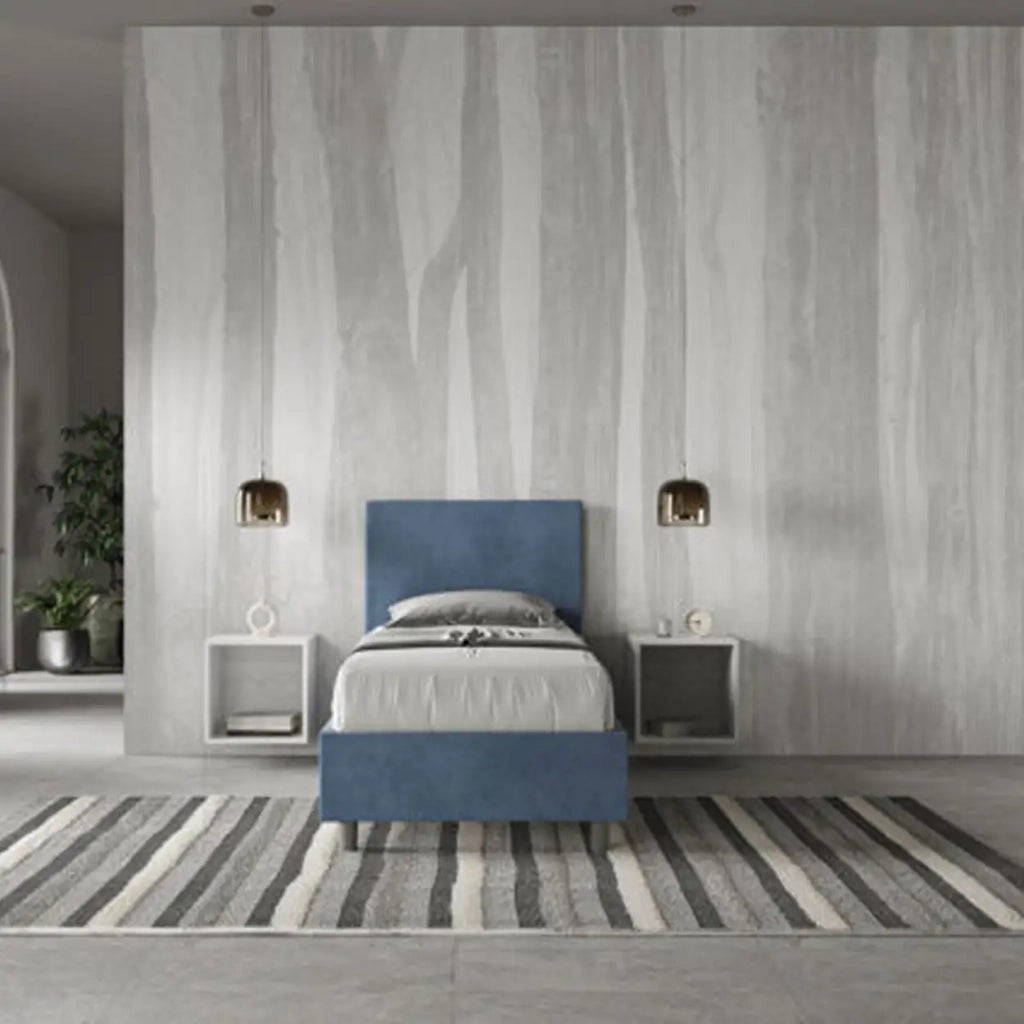 Letto singolo contenitore imbottito 80x210 microfibra blu Adele