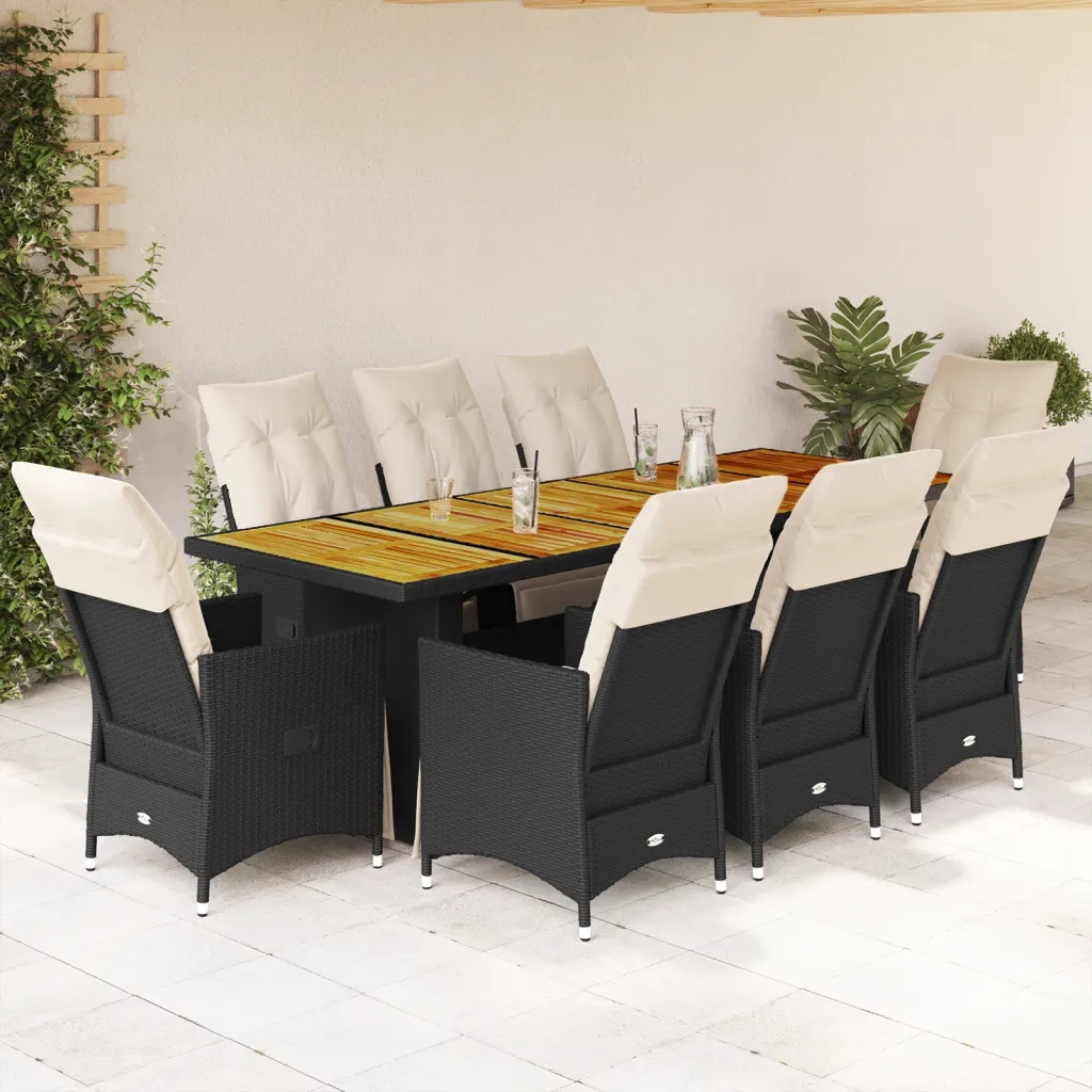 Set Bistrò da Giardino 9 pz con Cuscini in Polyrattan Nero 3277255