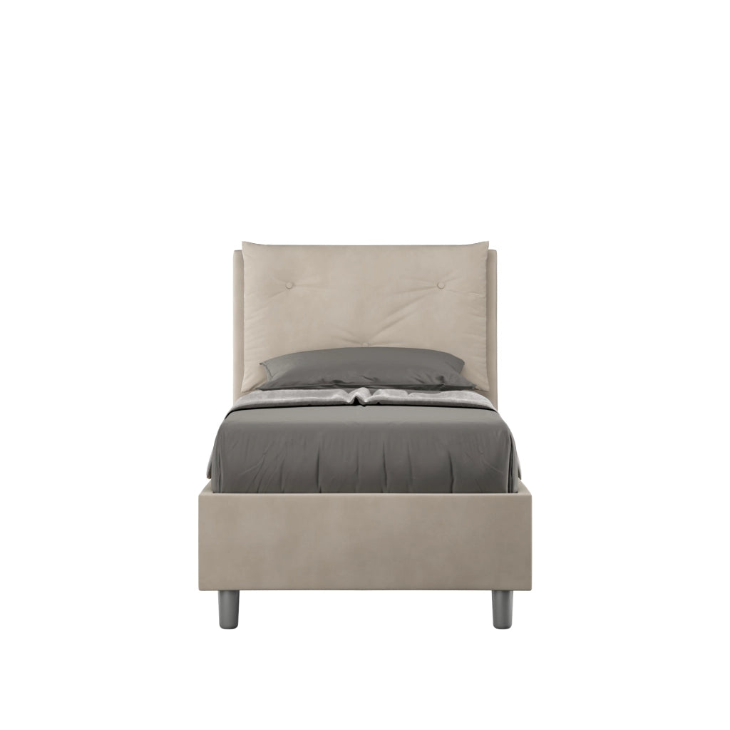 BS COM Letto singolo contenitore imbottito 90x210 microfibra sabbia