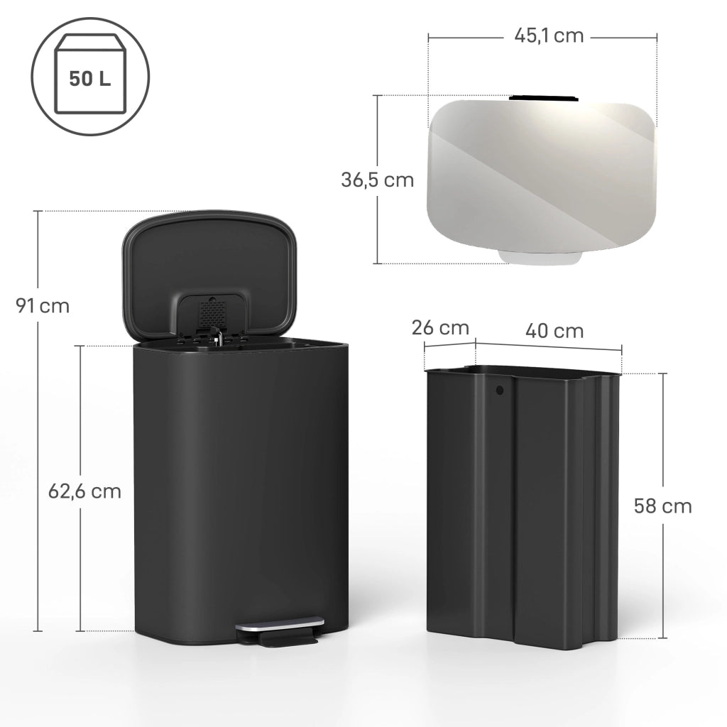 Cestino 50 litri con pedale e coperchio soft-close ¨C zephmum ¨C nero