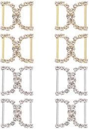 Due pezzi di strass per scarpe, finitura oro e argento