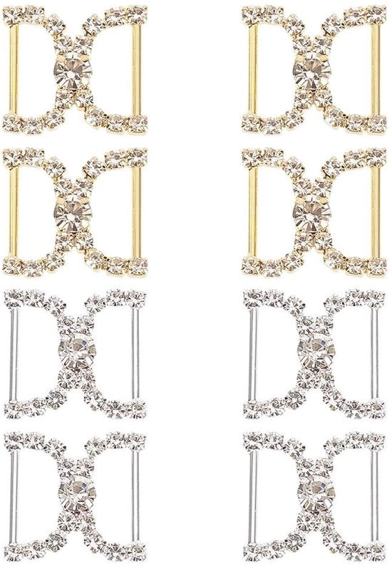 Due pezzi di strass per scarpe, finitura oro e argento