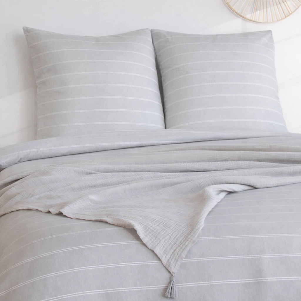 Set biancheria da letto in microfibra a righe grigie, 2 posti