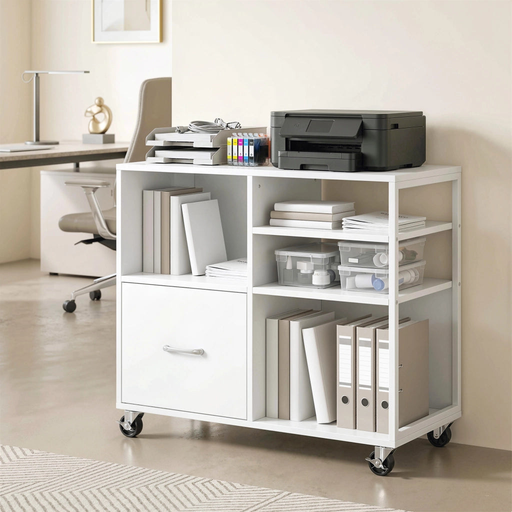 Tavolo con cassetto A4 e ruote ¨C Minimal ¨C Bianco